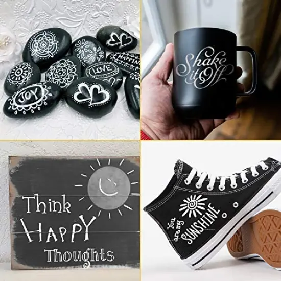 White Paint Pen for Art - 8Pack Acrylic White Paint Marker for Rock Painting, Stone, Wood, Canvas, Glass, Metal, Metallic, Ceramic, Tire, Graffiti, Paper, Drawing, Highlight Water-Based Paint Sets {3}