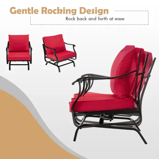 3 Piece Patio Rocking Chair Set with Coffee Table-Red {5}