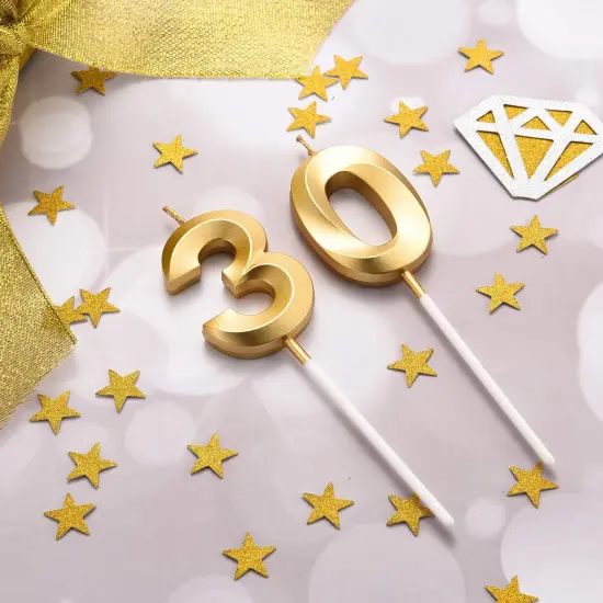 30th Birthday Candles Cake Numeral Candles Happy Birthday Cake Topper Decoration for Birthday Party Wedding Anniversary Celebration Supplies (Gold) {3}