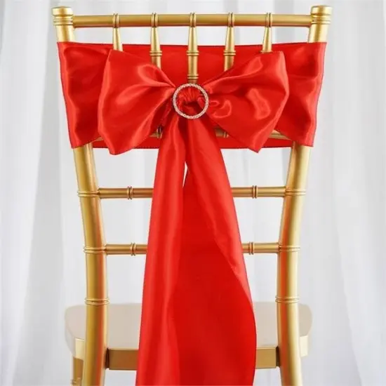 10Pcs Satin Chair Sashes for Wedding Reception Decor Red {1}