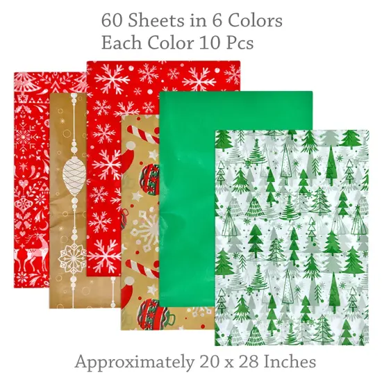 Wrapables Tissue Paper 20 x 28 Inch for Gift Wrapping, Arts & Crafts, Paper Flowers, Garlands, Tassels (60 Sheets), Happy Holidays {2}