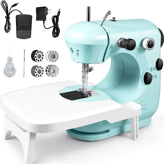 Sewing Machine Portable, 2-Speed Mini Sewing Machine for Beginners, Safe Sewing Kit & Easy to Use Small Sewing Machine with Extension Table, Light, Foot Pedal, Best Gift for Kids Women and Household {2}