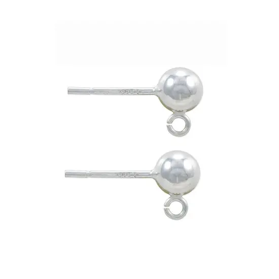 JewelrySupply Sterling Silver 5mm Ball Post Earrings with Open Ring (1 Pair of Sterling Silver Earrings) {1}