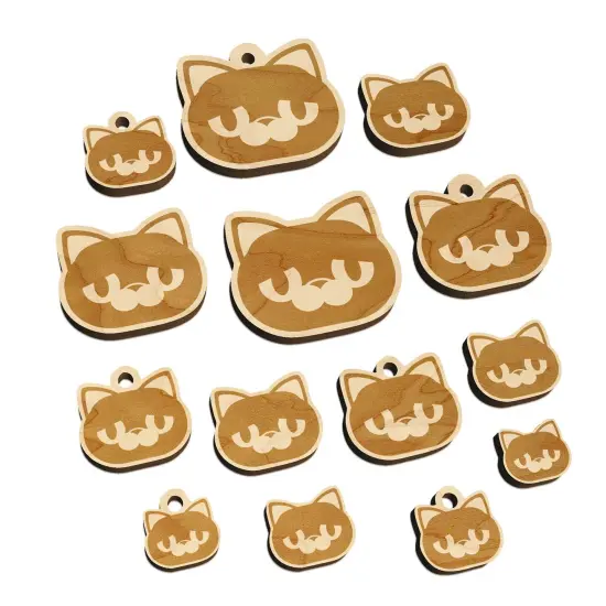 Round Cat Face Sad Mini Wood Shape Charms Jewelry DIY Craft {7}
