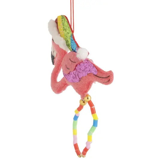 Northlight 7.5" Pink Plush Flamingo with Rainbow Santa Hat Christmas Ornament {5}