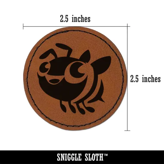 Cute Cartoon Honey Bee Bumblebee Round Iron-On Engraved Faux Leather Patch Applique - 2.5" Brown {3}