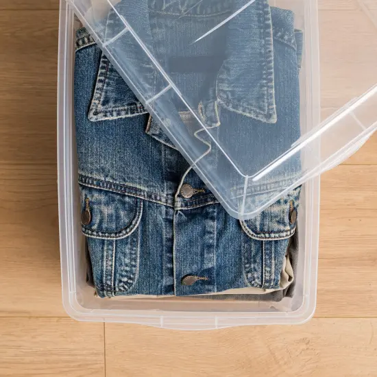 IRIS USA 17 Qt Clear Storage Box, BPA-Free Plastic Stackable Bin with Lid, Containers to Organize Shoes and Closet Shelves, Classroom Organization Teacher Tools, Game Storage, 12 Pack {6}