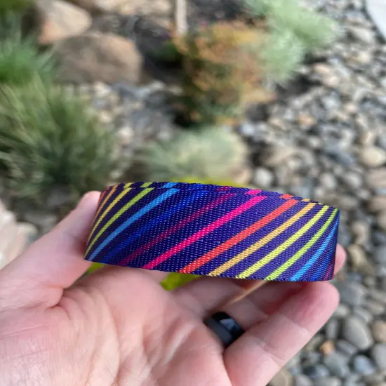 Navy Rainbow Diagonal Stripe 1&rdquo; Seatbelt Webbing (by the yard) {1}
