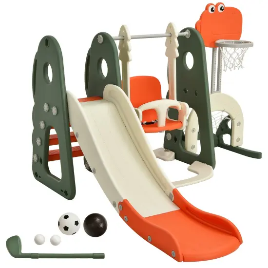 6 in 1 Slide and Swing Set with Ball Games for Kids Orange {3}