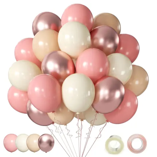 60 Pieces Retro Blush Pink Party Balloons, 12Inch Dusty Pink Metallic Chrome Rose Gold Balloons Beige Blush Latex Balloons for Birthday Wedding Baby Shower Party Decoration {2}