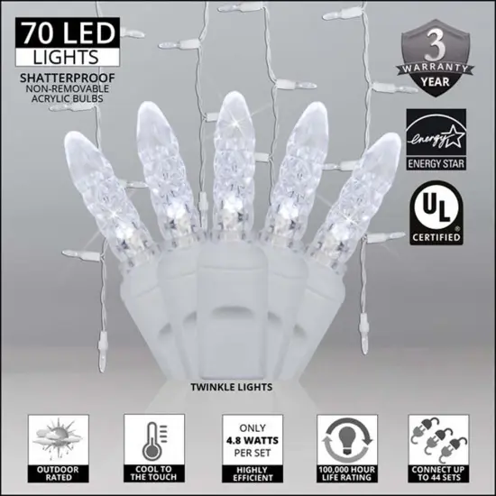70 Cool White Twinkle M5 LED Icicle Light Set with White Wire {4}