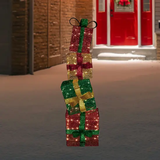 Northlight LED Lighted Stacked Christmas Gifts Outdoor Decoration - 53" - Warm White Red {3}