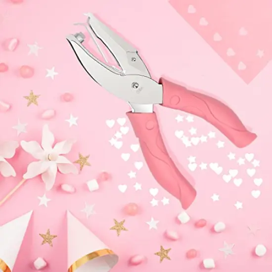 2 Pieces Handheld Hole Paper Punch, Pletpet Heart Hole Punch + Star Hole Punch 1/4 Inch Metal Single Hole Paper Punch, with Soft-Handled for Tags Clothing Ticket (Heart+Star) (Star+Heart) {3}