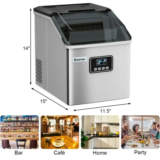 48 lbs Stainless Self-Clean Ice Maker with LCD Display {4}