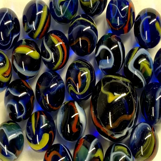 25 Glass Marbles ECLIPSE Cobalt Blue Red Yellow Transparent Shooter {1}