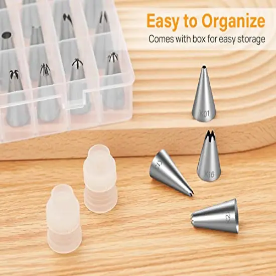 32-Piece Piping Bags and Tips Set with 24 Icing Piping Tips, 2 Reusable Pastry Bags 12 Inch, Reusable Piping Icing Bags and Tips, Cake Decorating Kit for Frosting Cookie, Cupcake {5}