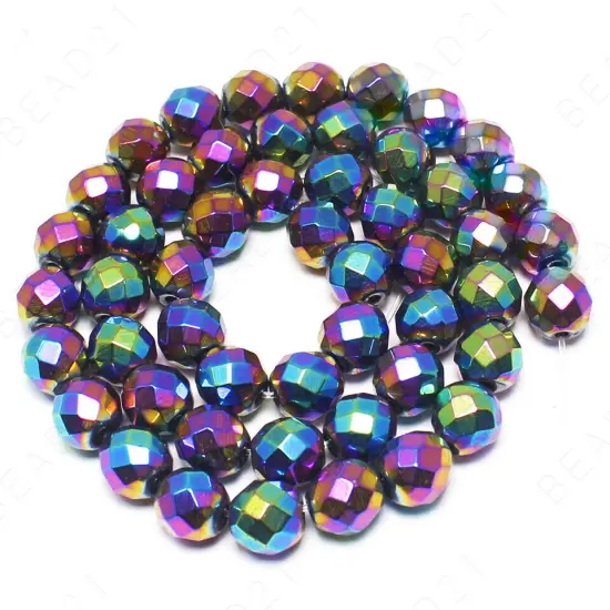 Faceted Hematite Metallic Beads Round Loose 4mm Blue {3}