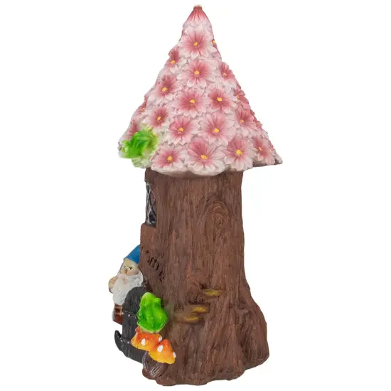 Northlight 14" Solar Lighted Bless Our Home Gnome Tree House Outdoor Garden Statue Brown {4}