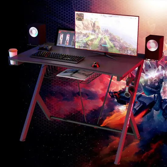 Multifunctional K-Shaped Gamer Desk with Display Support Plate {3}