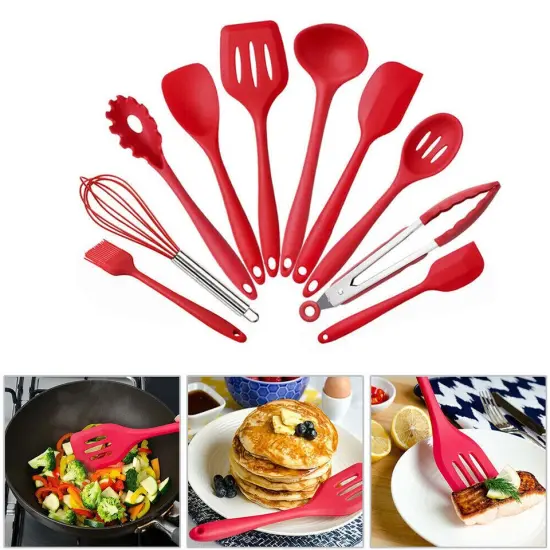 10pcs Silicone Cooking Kitchen Utensil Set Serving Tools Heat Resistant Red {9}