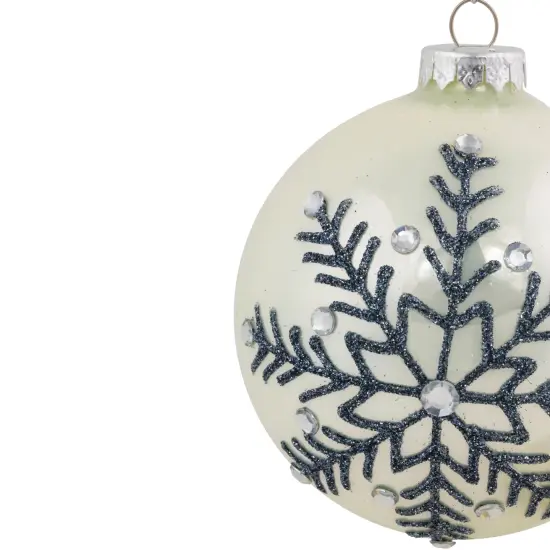Northlight Glittered Snowflake Shiny Christmas Glass Ball Ornaments - 4" - White - Set of 2 {4}