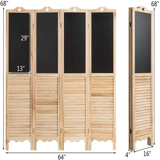 4-Panel Folding Privacy Room Divider Screen with Chalkboard {4}