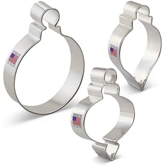 3 Pieces Christmas Ornaments Cookie Cutters Set Made in USA by Ann Clark, Teardrop Bauble, Finial, and Round Ornaments {3}