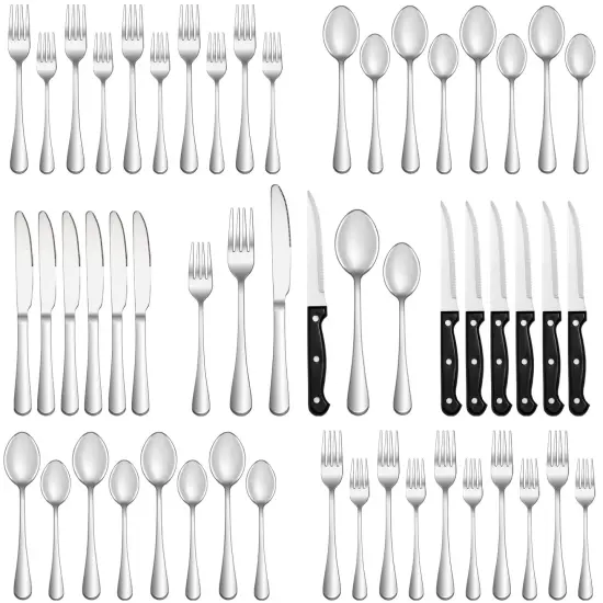24 Pieces Silverware Set with Steak Knives Service for 4,Stainless Steel Flatware, Mirror Polished Cutlery Utensil Set,Home Kitchen Eating Tableware Set,Include Fork Knife Spoon Set,Dishwasher Safe {1}