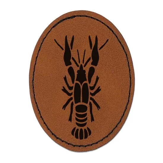 Crawdad Crayfish Mudbug Crustacean Round Iron-On Engraved Faux Leather Patch Applique - 2.5" Brown {1}