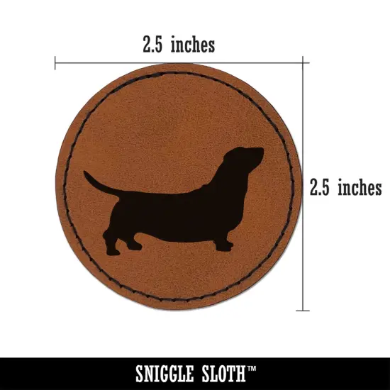 Basset Hound Dog Solid Round Iron-On Engraved Faux Leather Patch Applique - 2.5" Brown {3}
