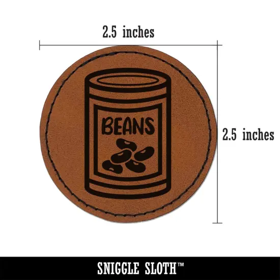 Can of Beans Round Iron-On Engraved Faux Leather Patch Applique - 2.5" Brown {3}
