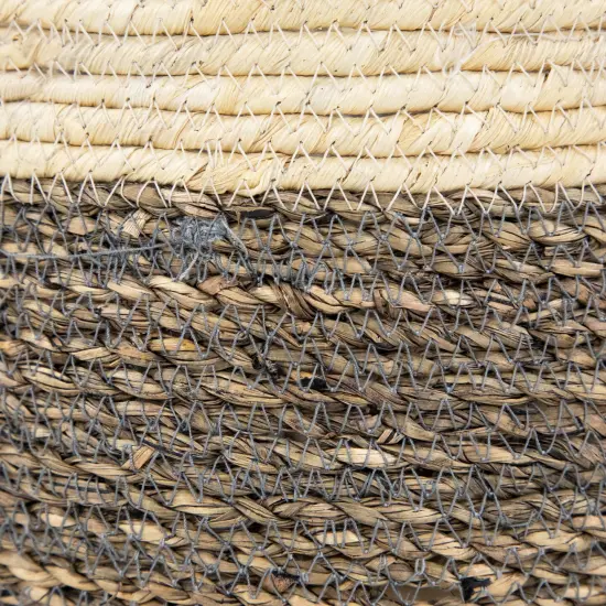 Northlight Set of 3 Beige and Brown Woven Seagrass Storage Baskets with Built-in Handles 13.25" {7}