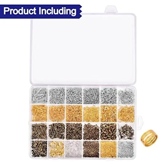 2880 Pieces Jewelry Making Findings Supplies Kit with Open Jump Rings, Lobster Clasps, Crimp Beads, Screw Eye Pins, Head Pins, Earing Hooks and Earing Backs {6}