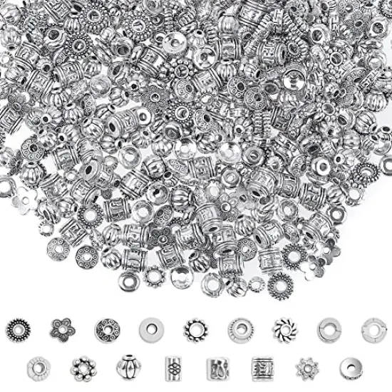 900 Pieces Metal Spacer Beads for Making Bracelet, Necklace, Jewelry Making and Findings Accessories, Silver {3}