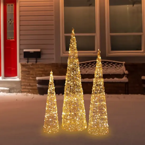Northlight LED Lighted Twinkle Outdoor Christmas Cone Trees - 39.5" - Copper - Set of 3 Brown {3}