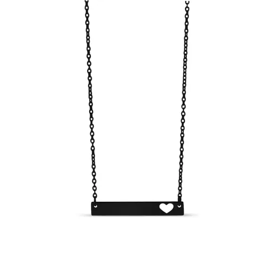 Cutout Heart Bar Polished Stainless Steel Necklace Black {4}