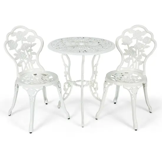 Outdoor Cast Aluminum Patio Furniture Set with Rose Design White {3}