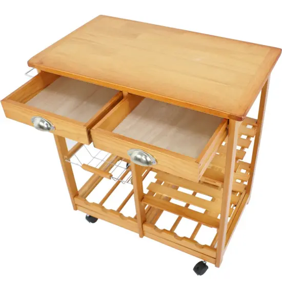 Kitchen Island Rolling Wood Trolley Cart Dining Storage Drawers. {3}
