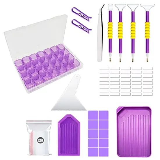 46 PCS DIY Diamond Painting Tools and Accessories Kits Multiple Sizes Painting Pens for Adults to Make Diamond Art Craft Tweezers Glue Diamond Correction 28 Girds Storage Box {2}