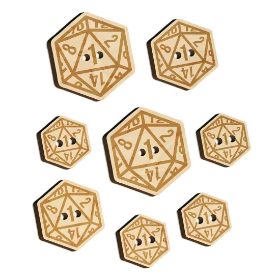 D20 20 Sided Gaming Gamer Dice Critical Fail Wood Buttons for Sewing Knitting Crochet DIY Craft {7}