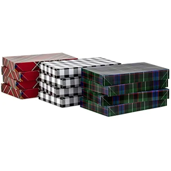 Hallmark Plaid Shirt Box Bundle (12 Boxes, 3 Designs) Blue, Green, Red, Black Buffalo Check for Christmas, Hanukkah, Birthdays, Father's Day {4}
