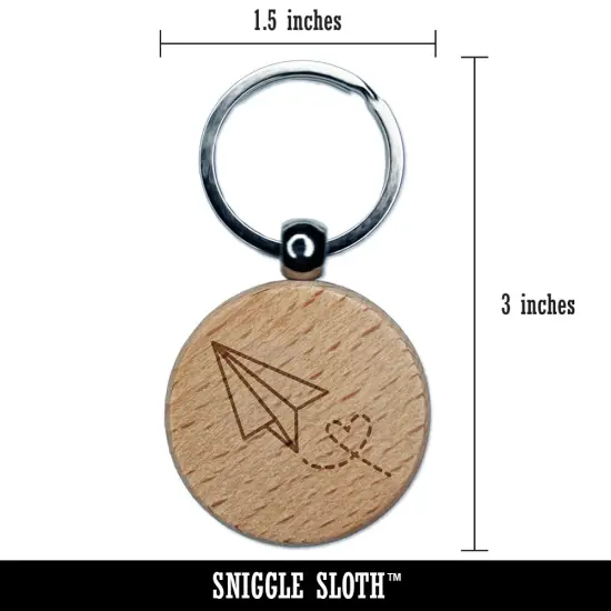 Paper Airplane with Heart Engraved Wood Round Keychain Tag Charm {2}