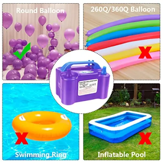 Electric Balloon Pump Portable Balloon Pump Electric Air Balloon Pump Electric Balloon Inflator, Balloon Decorations for Birthday Parties, Weddings, Festivals and Party（Purple） {1}
