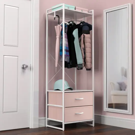 Sorbus Clothing Rack with Drawers - Clothes Stand Dresser - Wood Top, Steel Frame, & Fabric Drawers - Tall Closet Storage Organizer - Garment Rack for Hanging Shirts, Dresses, & Jackets Pink {2}