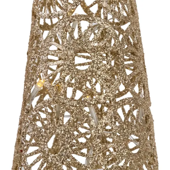 Northlight LED Sunburst Christmas Cone Glitter Tree - 23.5" - Warm White Lights - Gold Finish {5}