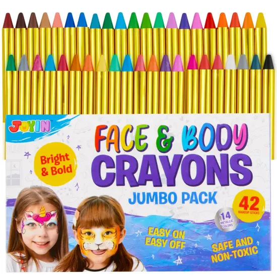 42PCS Face and Body Paint Crayons, Face Painting Kit Safe and Non-Toxic Ultimate Party Pack Including 14 Metallic Colors for Birthday Makeup Party Supplies, Festivals, Gifts for Kids Girls Boys {1}
