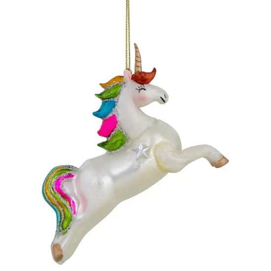 Northlight 4.5" White Unicorn with Rainbow Mane Glittered Christmas Glass Ornament {5}