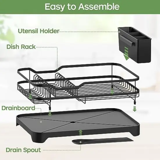 16.9"(L) x 12.2"(W), Black Dish Drying Rack, Stainless Steel Rustproof Dish Rack for Kitchen Counter, Durable Dish Drainer with Drainboard, Drainage, Utensil Holder for Various Kitchenware {4}
