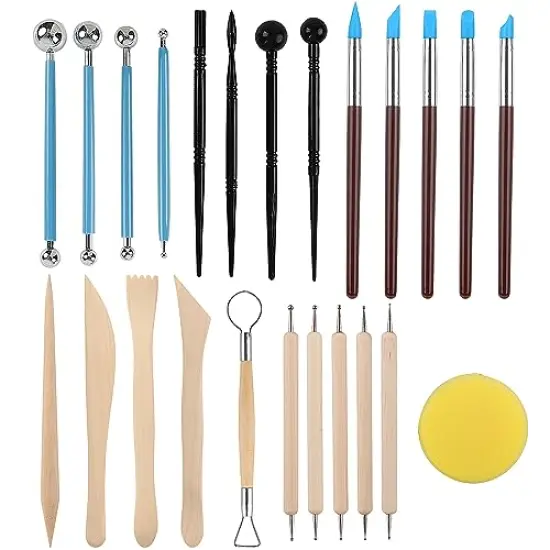 RUBFAC, 24pcs Polymer Clay Tools, Modeling, Sculpting Dotting Tools Set Pottery Tools with Air Dry Ball Stylus, Rock Painting Kit for Sculpture Pottery {1}