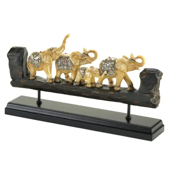 Ivory Inspired Bejeweled Elephant Family Carved Sophisticate. {1}